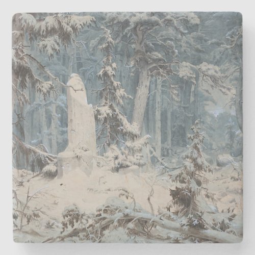 Snowy Forest in Winter by Andreas Achenbach Stone Coaster