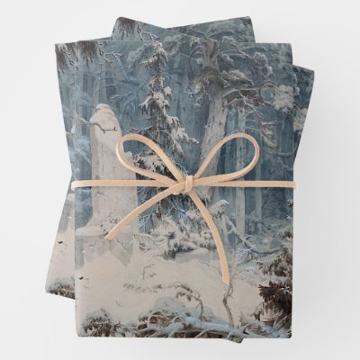 Snowy Forest in Winter (by Andreas Achenbach) Wrapping Paper Sheets