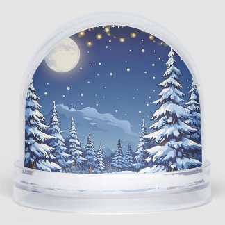 Snowy Forest Landscape Under a Moonlit Night Snow Globe