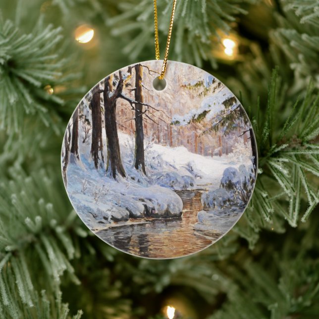 Snowy Forest Landscape, Walter Moras  Ceramic Ornament (Tree)