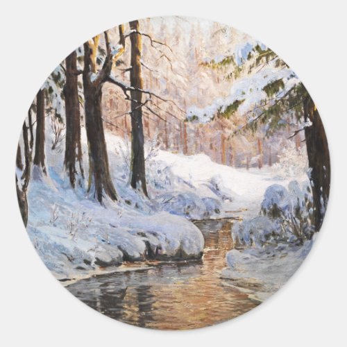 Snowy Forest Landscape Walter Moras  Classic Round Sticker