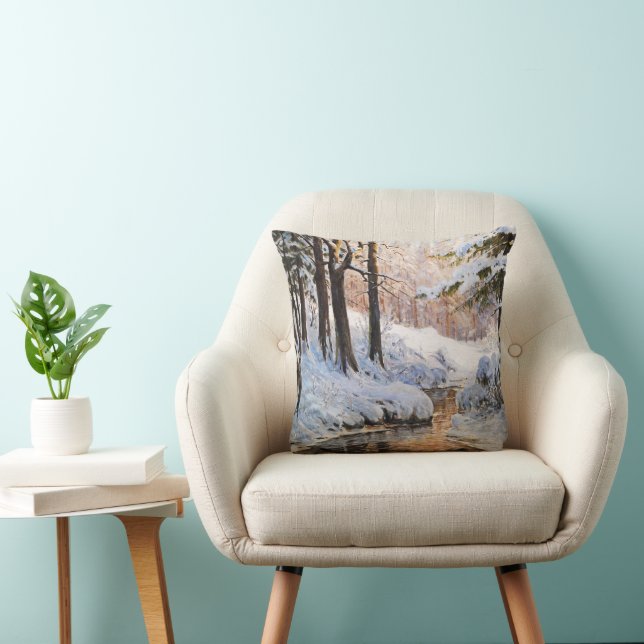 Snowy Forest Landscape, Walter Moras  Throw Pillow (Chair)