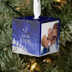 Snowy Forest Let it Snow 3 Photo Cube Ornament