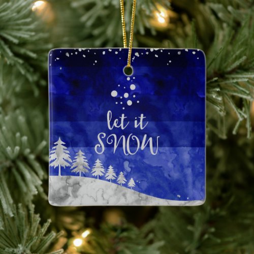 Snowy Forest Let it Snow Family Photo Ceramic Ornament
