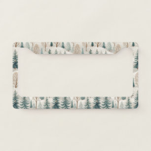 Snowy Forest Pattern – Peaceful Winter Landscape License Plate Frame