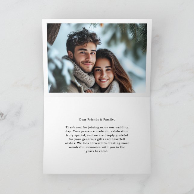 Snowy Forest Pine Mountain Winter Wedding Folded Letterpress Thank You Card (Inside)