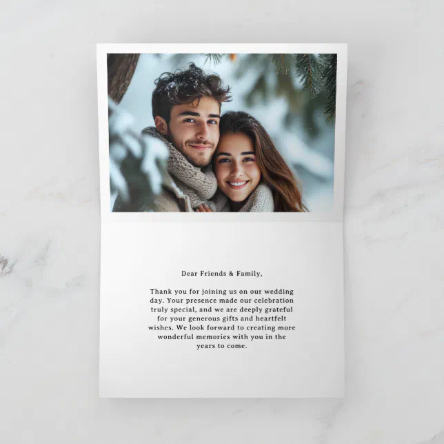 Snowy Forest Pine Mountain Winter Wedding Folded Thank You Card | Zazzle