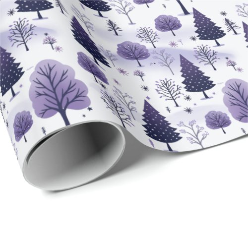 Snowy Forest Purple Christmas Wrapping Paper Roll