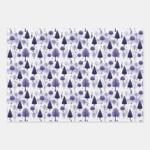 Snowy Forest Purple Christmas Wrapping Paper Sheets