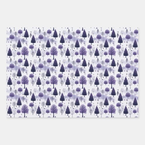 Snowy Forest Purple Christmas Wrapping Paper Sheets