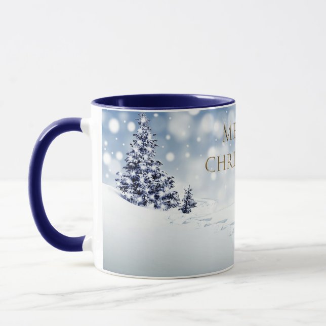 Snowy Forest Red Fox Contemporary Merry Christmas Mug (Left)