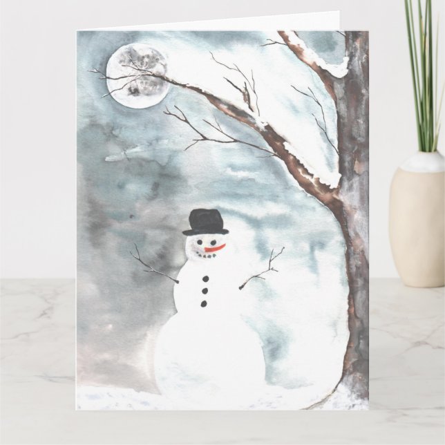 Snowy Forest Snowman Thank You Card (Front)