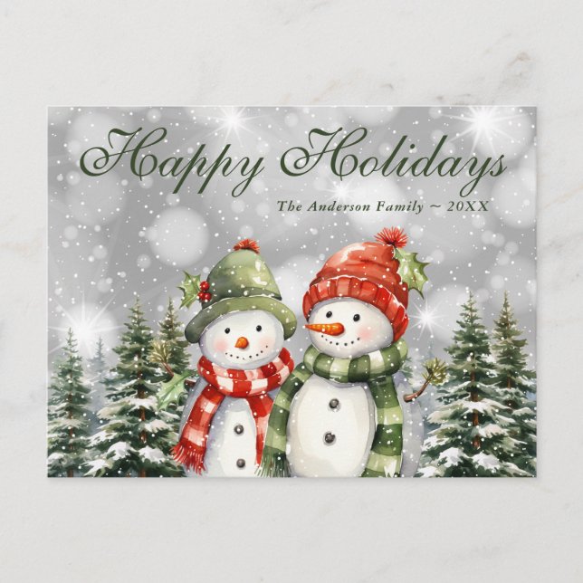 Snowy Forest Snowmen Happy Holidays Holiday Postcard (Front)