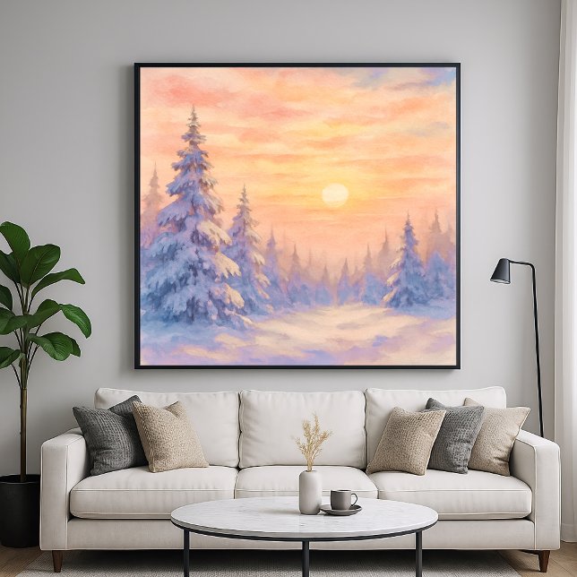 Snowy Forest Sunset - Watercolor Style Art Poster (Creator Uploaded)