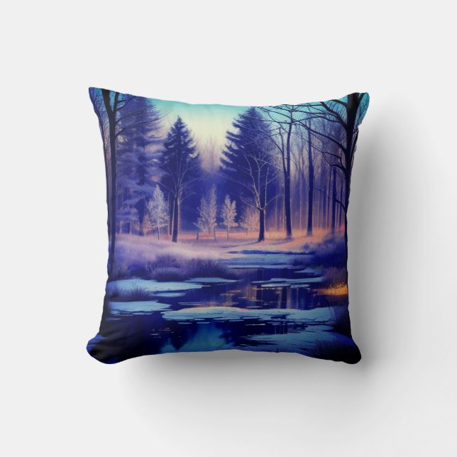 Snowy Forest Throw Pillow (Front)