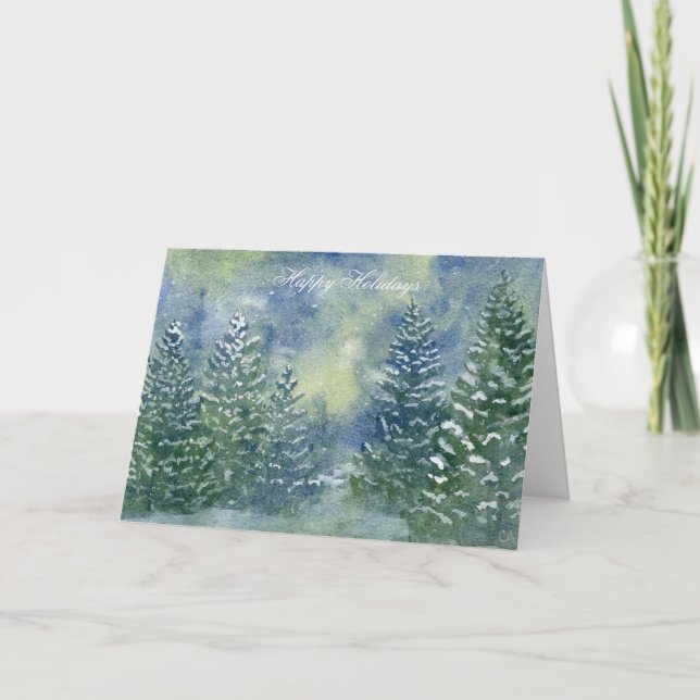 Snowy Forest Watercolor Christmas Card (Front)