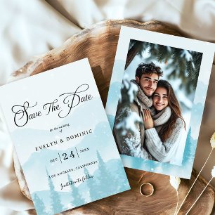 Snowy Forest Winter Wedding Photo Save The Date