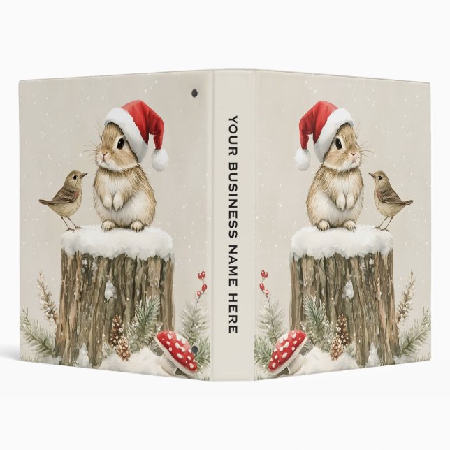 Snowy Forest Winter Woodland Christmas Bunny Bird  3 Ring Binder (Background)