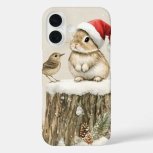 Snowy Forest Winter Woodland Christmas Bunny Bird iPhone 16 Case