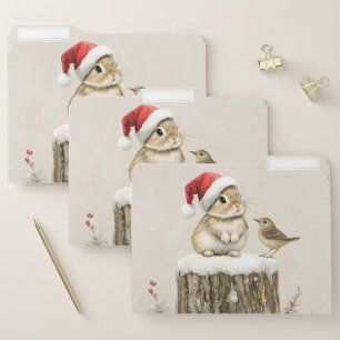 Snowy Forest Winter Woodland Christmas Bunny Bird File Folder