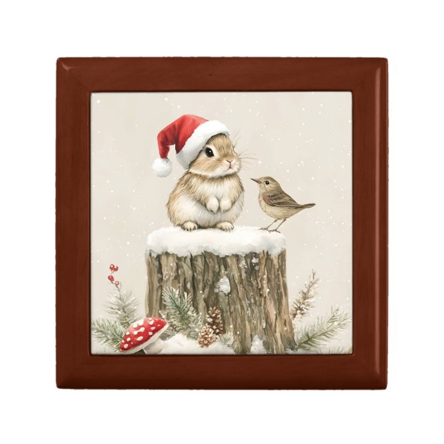 Snowy Forest Winter Woodland Christmas Bunny Bird  Gift Box (Front)