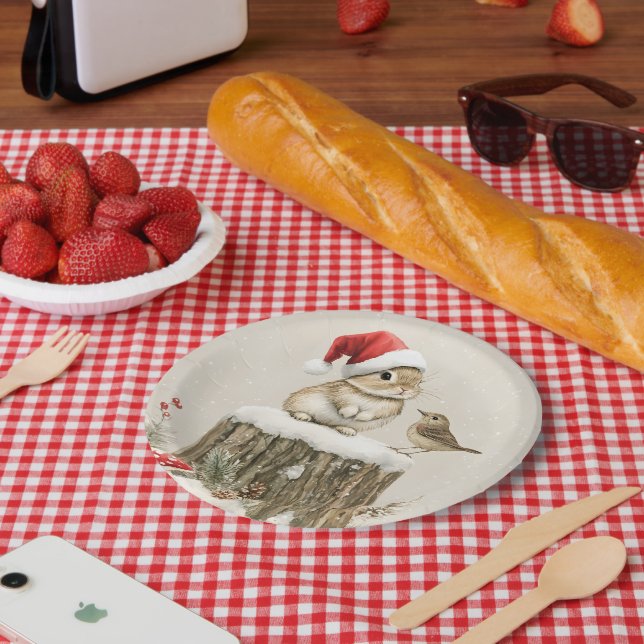 Snowy Forest Winter Woodland Christmas Bunny Bird  Paper Plates (Picnic)