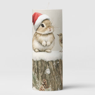 Snowy Forest Winter Woodland Christmas Bunny Bird  Pillar Candle