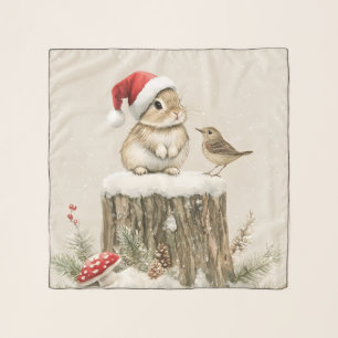 Snowy Forest Winter Woodland Christmas Bunny Bird  Scarf