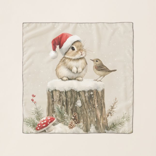 Snowy Forest Winter Woodland Christmas Bunny Bird  Scarf (Front)