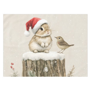 Snowy Forest Winter Woodland Christmas Bunny Bird  Tablecloth