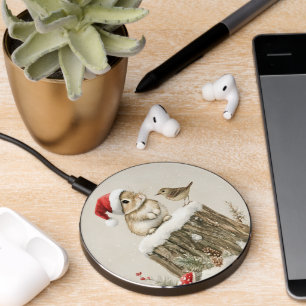 Snowy Forest Winter Woodland Christmas Bunny Bird  Wireless Charger