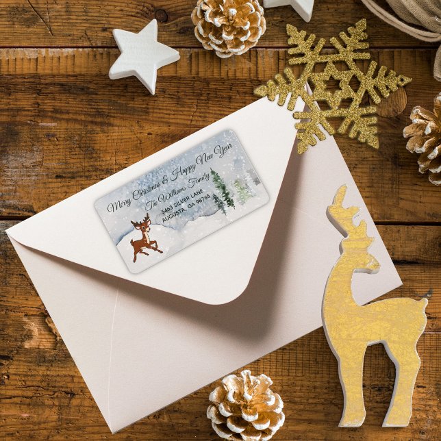 Snowy forest with a baby deer Christmas Label (Creator Uploaded)