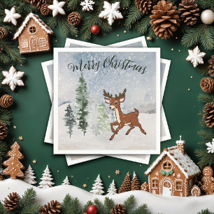 Snowy forest with a baby deer napkins