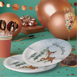Snowy forest with a baby deer paper plates