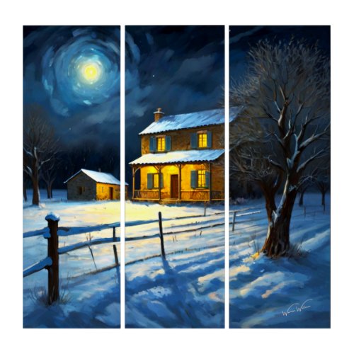Snowy French Countryside Triptych