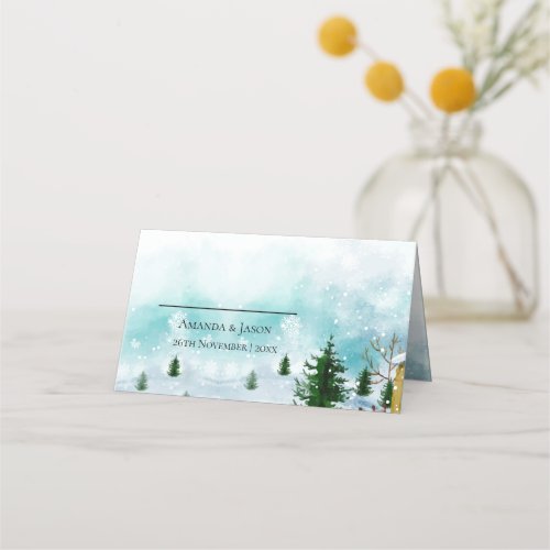 Snowy Frosty Winter Morning Snowflakes Wedding Place Card