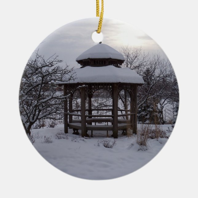 Snowy Gazebos Ceramic Ornament (Front)