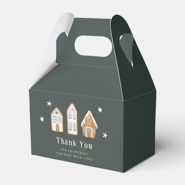 Snowy Gingerbread House Boy Baby Shower Favor Boxes (Front Side)