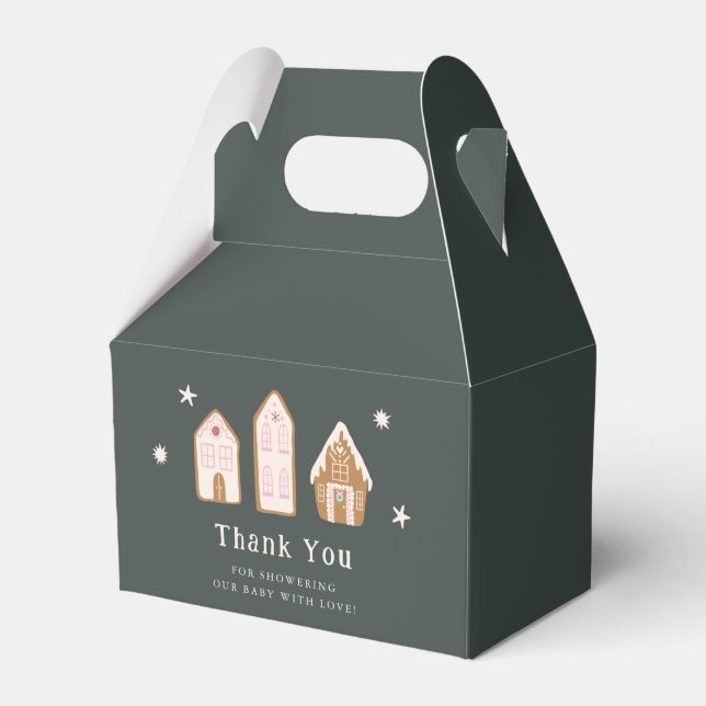 Snowy Gingerbread House Girl Baby Shower Favor Boxes (Front Side)