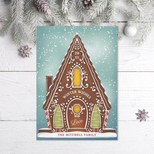 Snowy Gingerbread House Illustration Holiday Photo