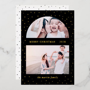 Snowy Globe Christmas Two Photo Black Foil Holiday Card