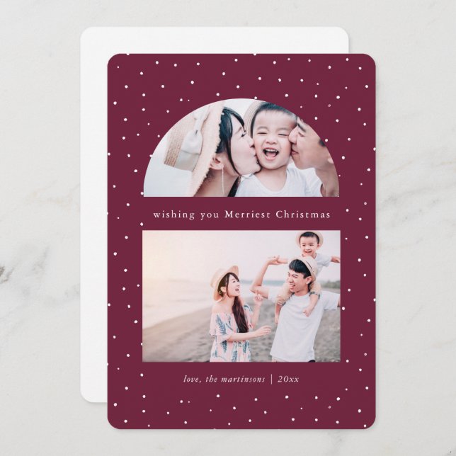 Snowy Globe Photo Grape Christmas Holiday Card (Front/Back)