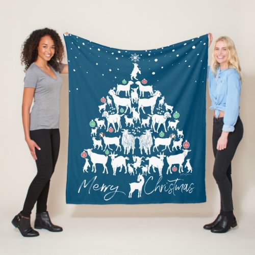 Snowy Goat ChristmasTree Merry Christmas Fleece Blanket