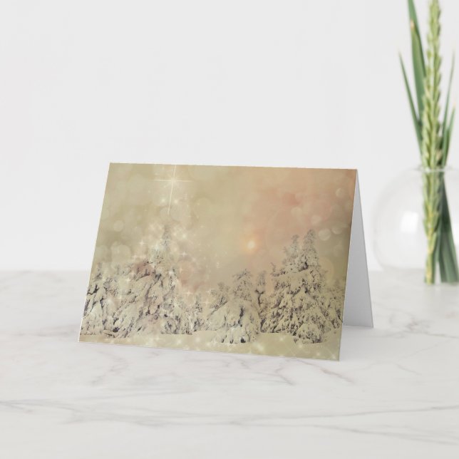Snowy Gold Forest Christmas Holiday Card (Front)