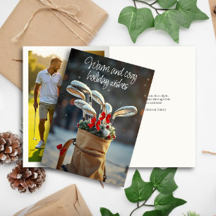 Snowy Golf Winter Season Wishes • Family Photo Holiday Card