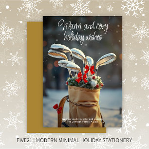 Snowy Golf Winter Season Wishes • Gold Holiday Card