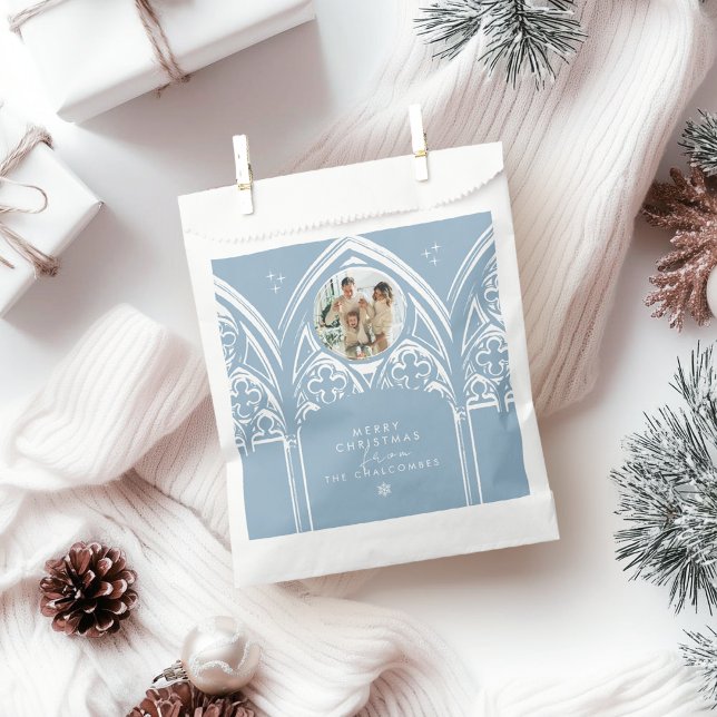 Snowy Gothic Winter Fairytale Christmas Blue Photo Favor Bag (Creator Uploaded)