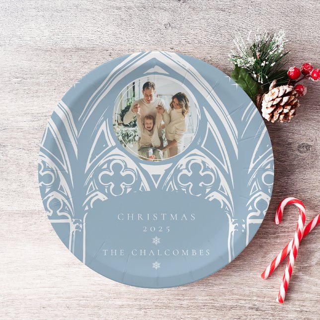 Snowy Gothic Winter Fairytale Christmas Blue Photo Paper Plates (Creator Uploaded)