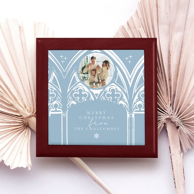 Snowy Gothic Winter Fairytale Christmas Photo Blue Gift Box (Creator Uploaded)