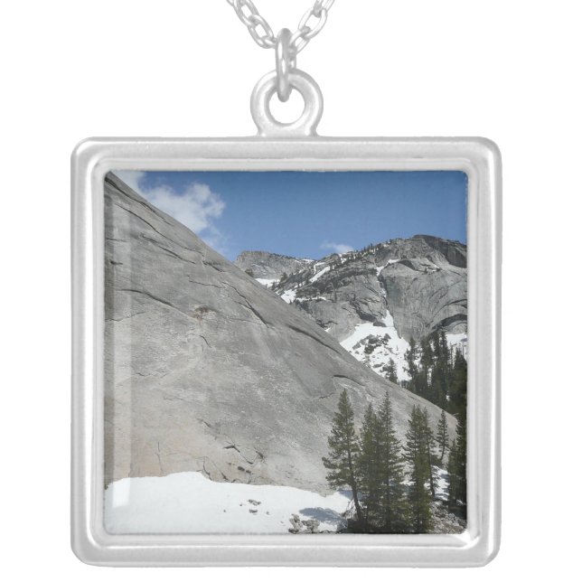 Snowy Granite Domes I at Yosemite National Park Silver Plated Necklace (Front)